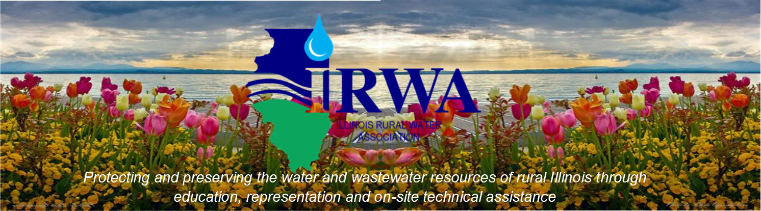 IRWA Company logo with our mission with tulips and water behind it
