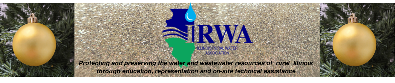 IRWA Company logo centeredwith our mission on a background of glitter and ornaments on each side